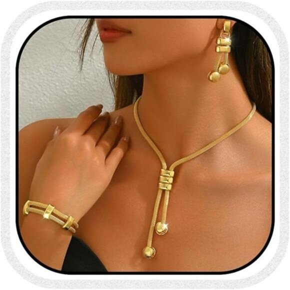 Gold Cuban Link Choker Necklace Bracelet Set Women Punk Fashion Chain Jewelry Gi - Picture 7 of 7